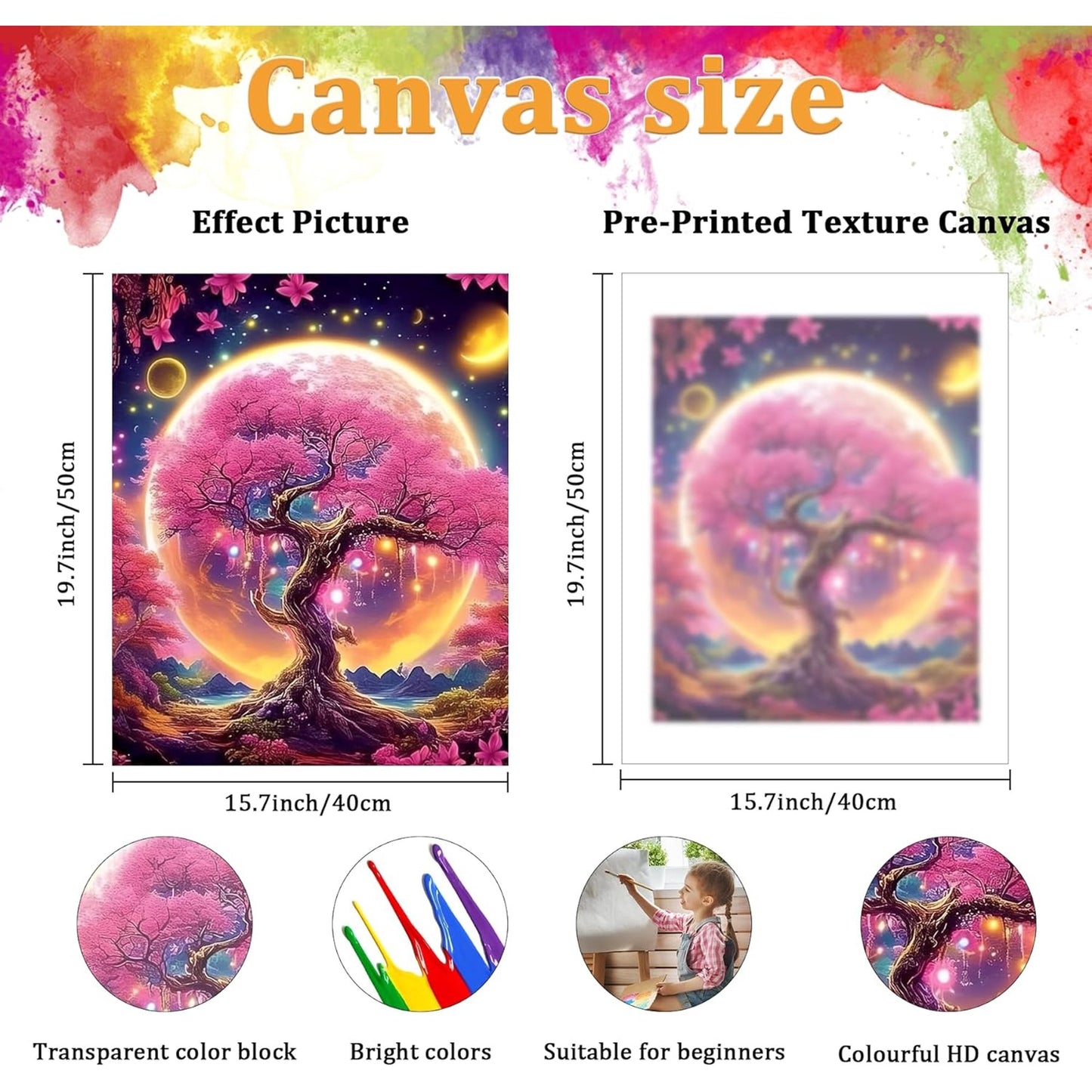 DIY Digital Oil Paint by Numbers -Moon Tree Art Home Decor