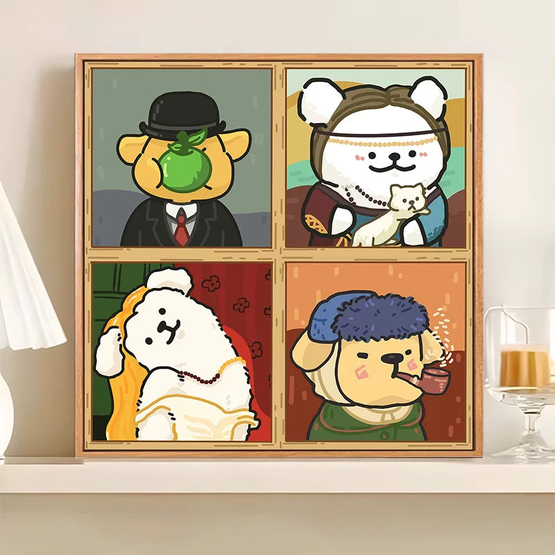 DIY Digital Oil Paint by Numbers - Cartoon Couple Puppy World Famous Painting