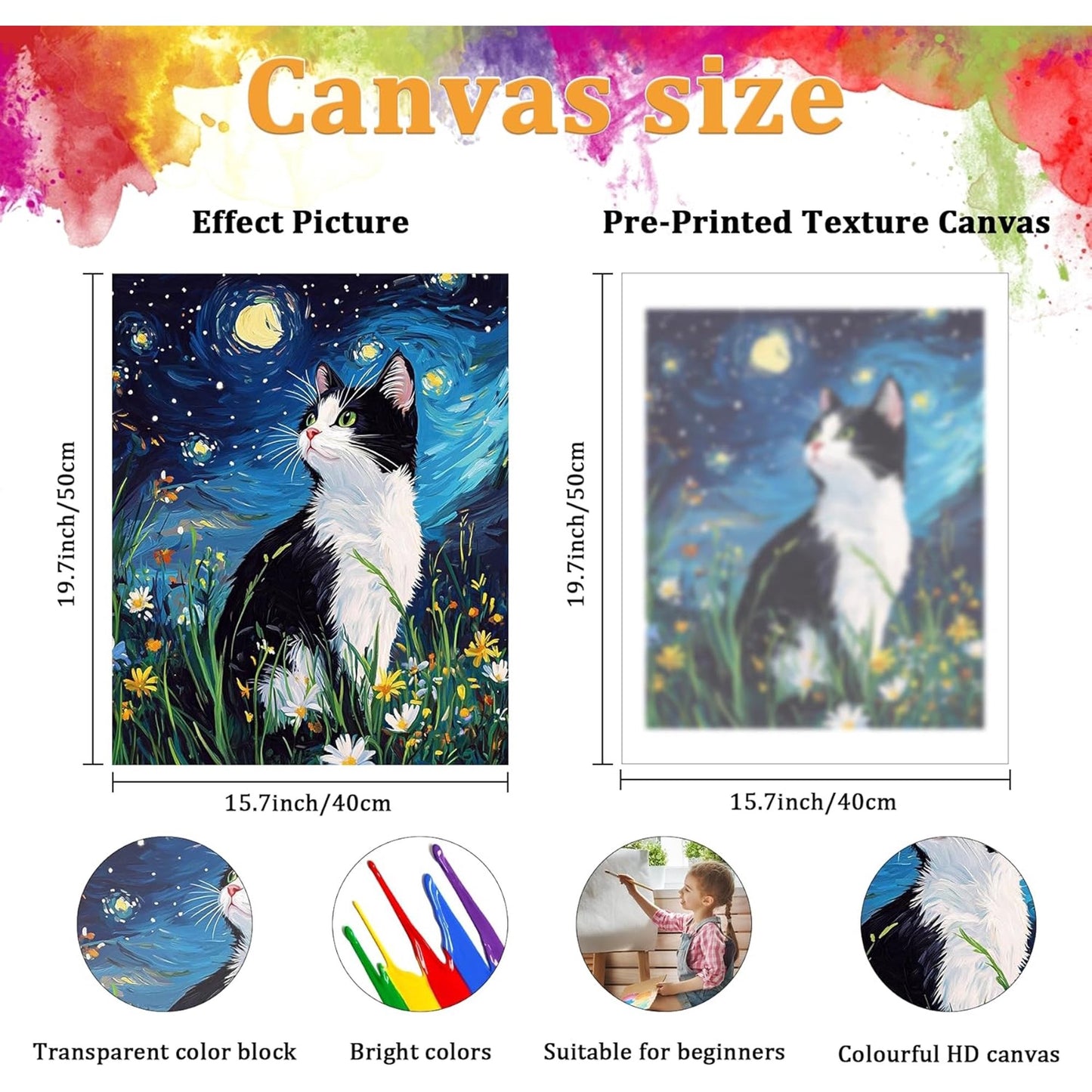 DIY Digital Oil Paint by Numbers -Cat Art Home Decor