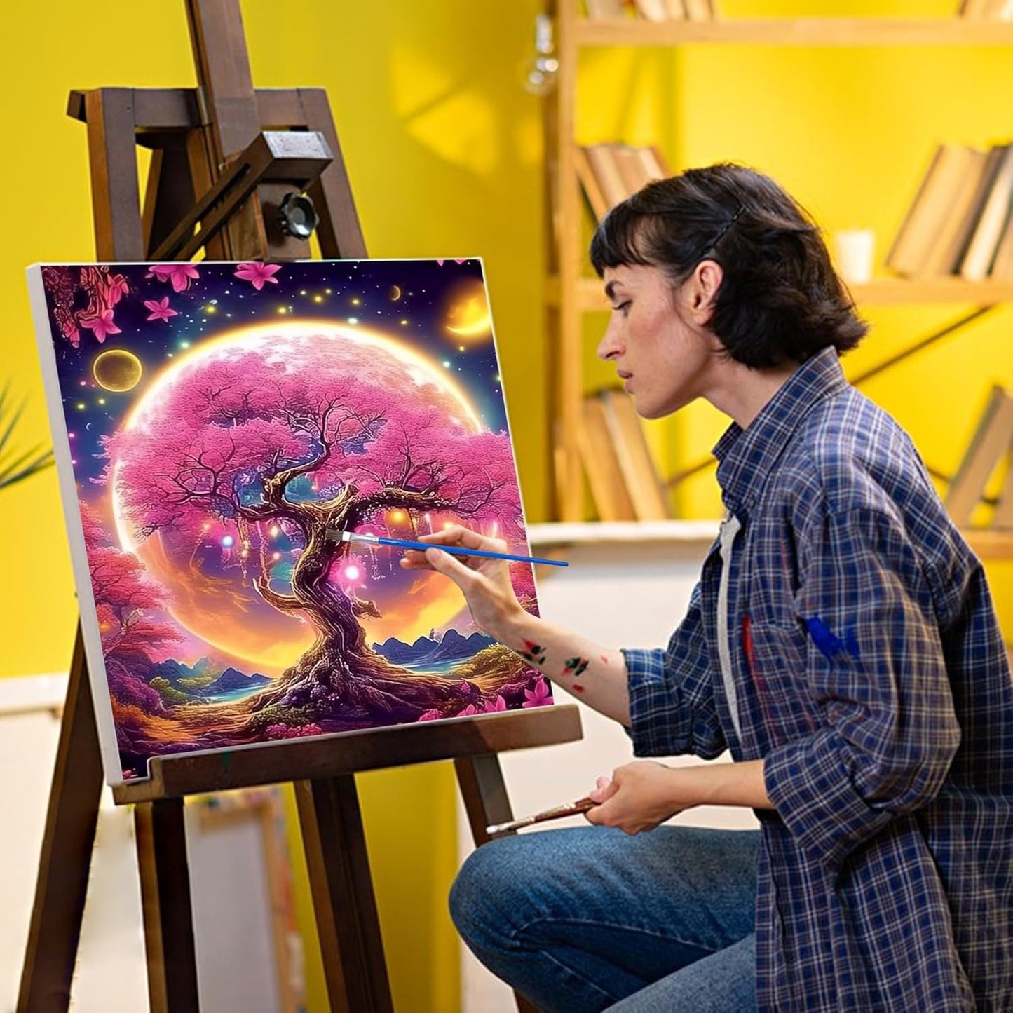 DIY Digital Oil Paint by Numbers -Moon Tree Art Home Decor