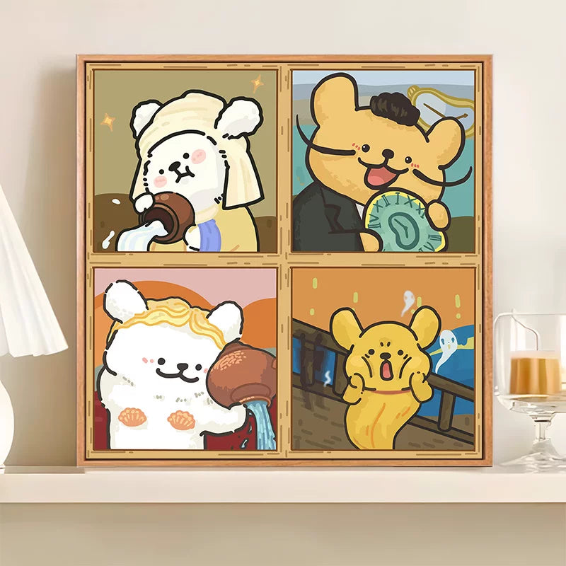 DIY Digital Oil Paint by Numbers - Cartoon Couple Puppy World Famous Painting