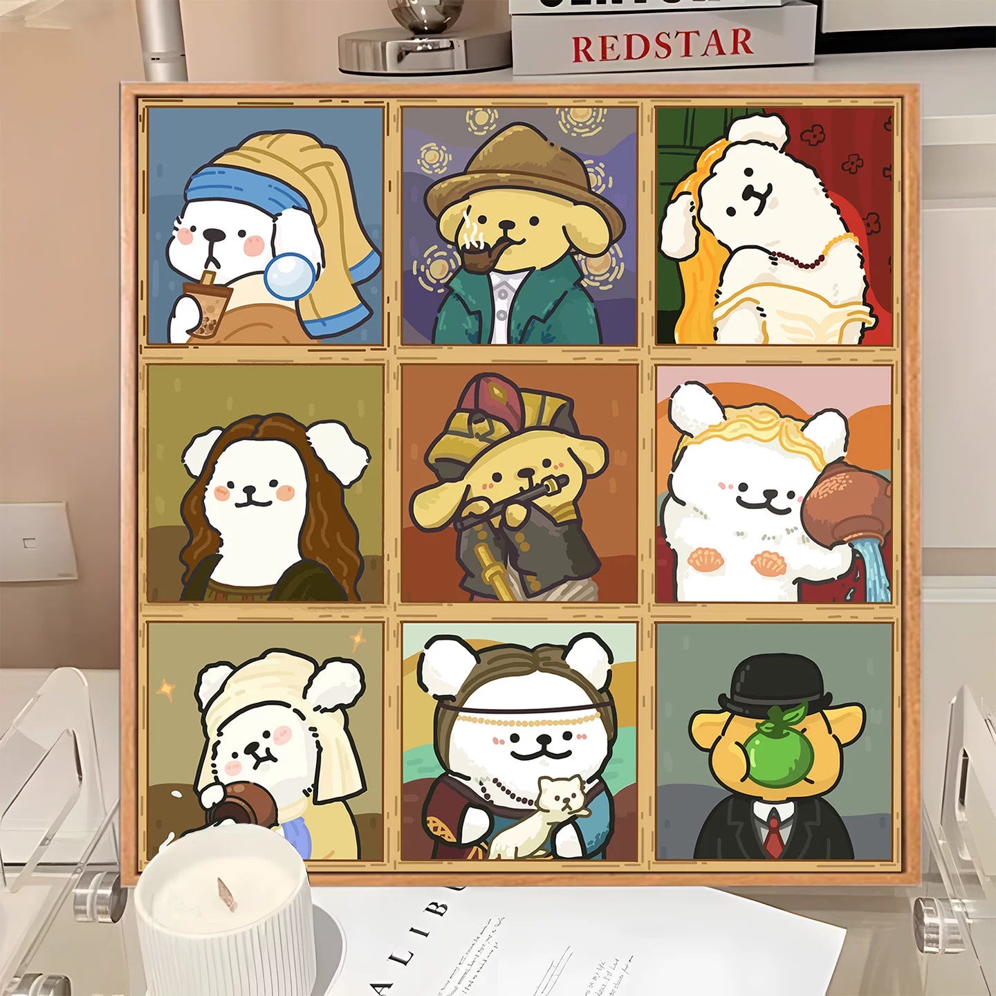 DIY Digital Oil Paint by Numbers - Cartoon Couple Puppy World Famous Painting